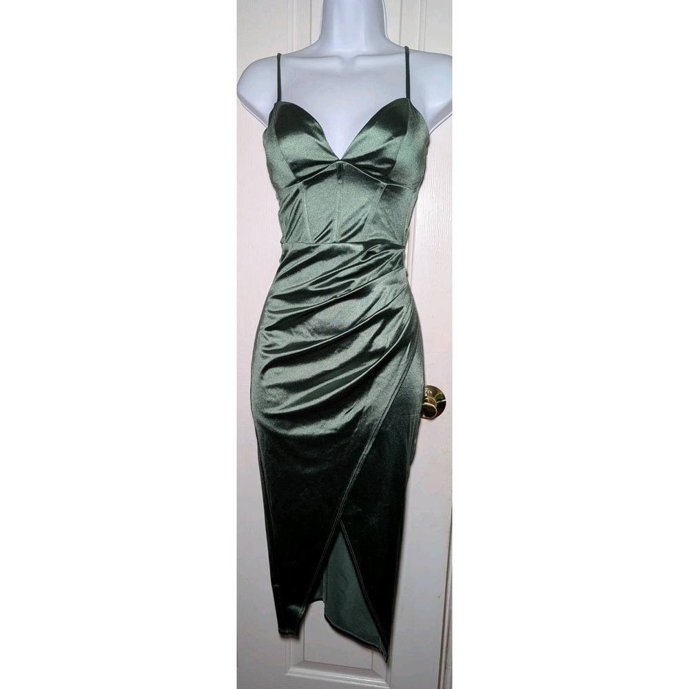Katia Rae Women's Size XXS Corset‎ Style Spaghetti Strap Dress Green Hook Back